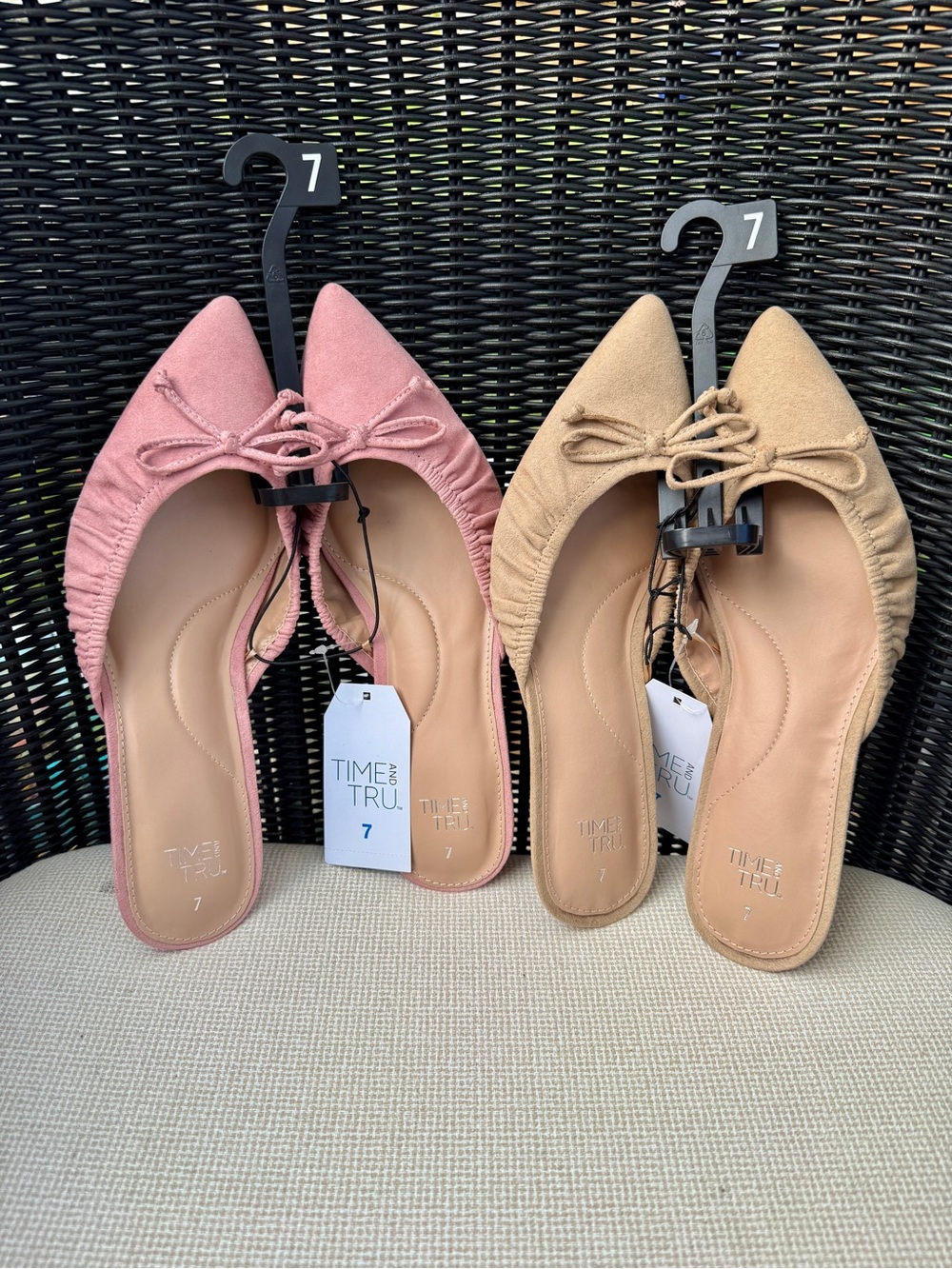 2 pairs of Time and Tru faux suede Pointed Bow kitten heels